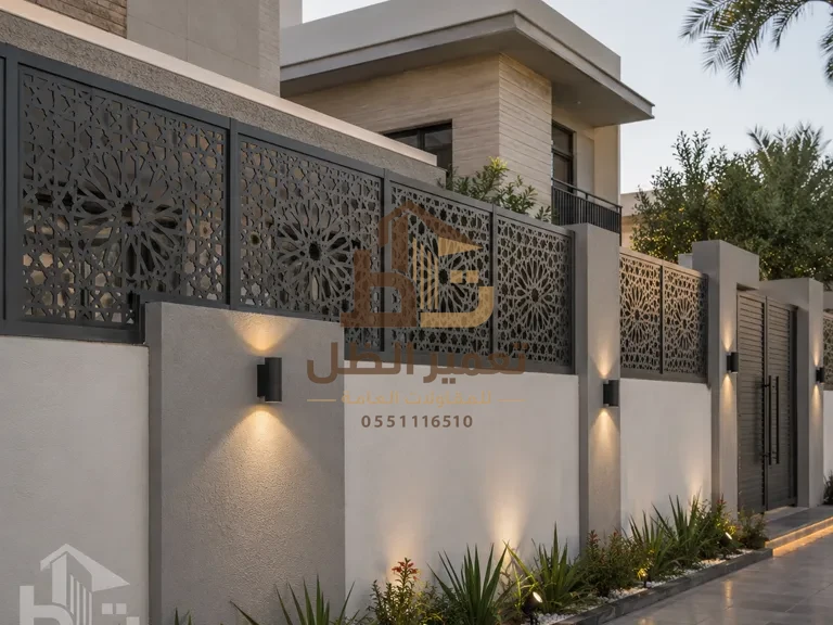 ساتر ليزر مفرّغ بنقوش هندسية مركّب على سور فيلا في جدة