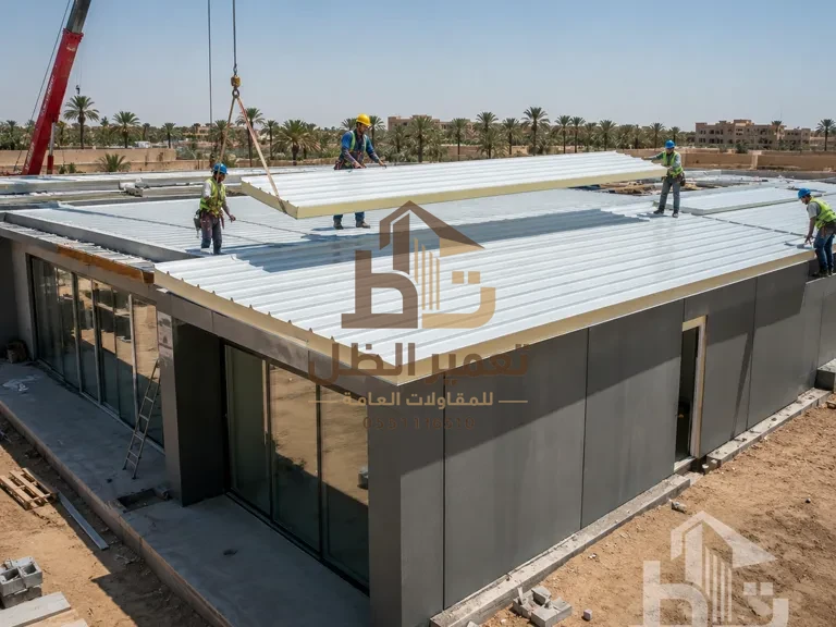 تركيب سقف ألواح ساندوتش بانل على مبنى (تصور توضيحي)