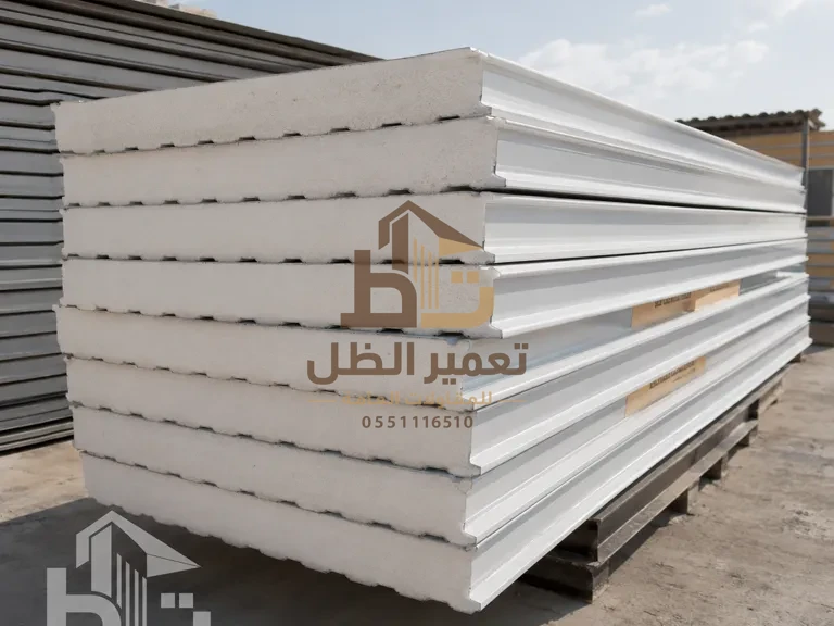 ألواح ساندوتش بانل مكدّسة بطبقة العزل الظاهرة (تصور توضيحي)